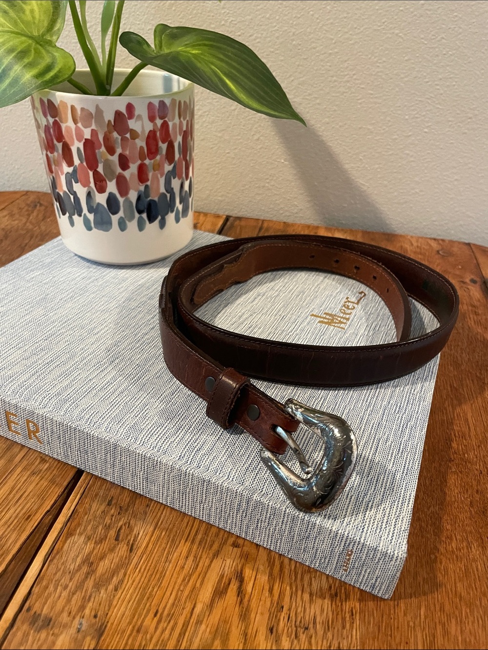 Classic Brown Leather Men's Belt with Silver Buckle